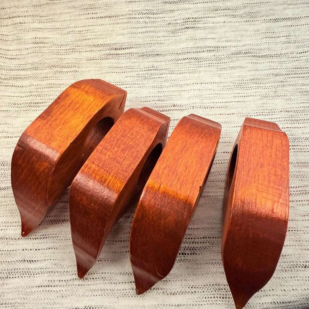 Hand-carved Wooden Whale‎ Napkin Rings Set of 4 Nautical Coastal Dinner Party